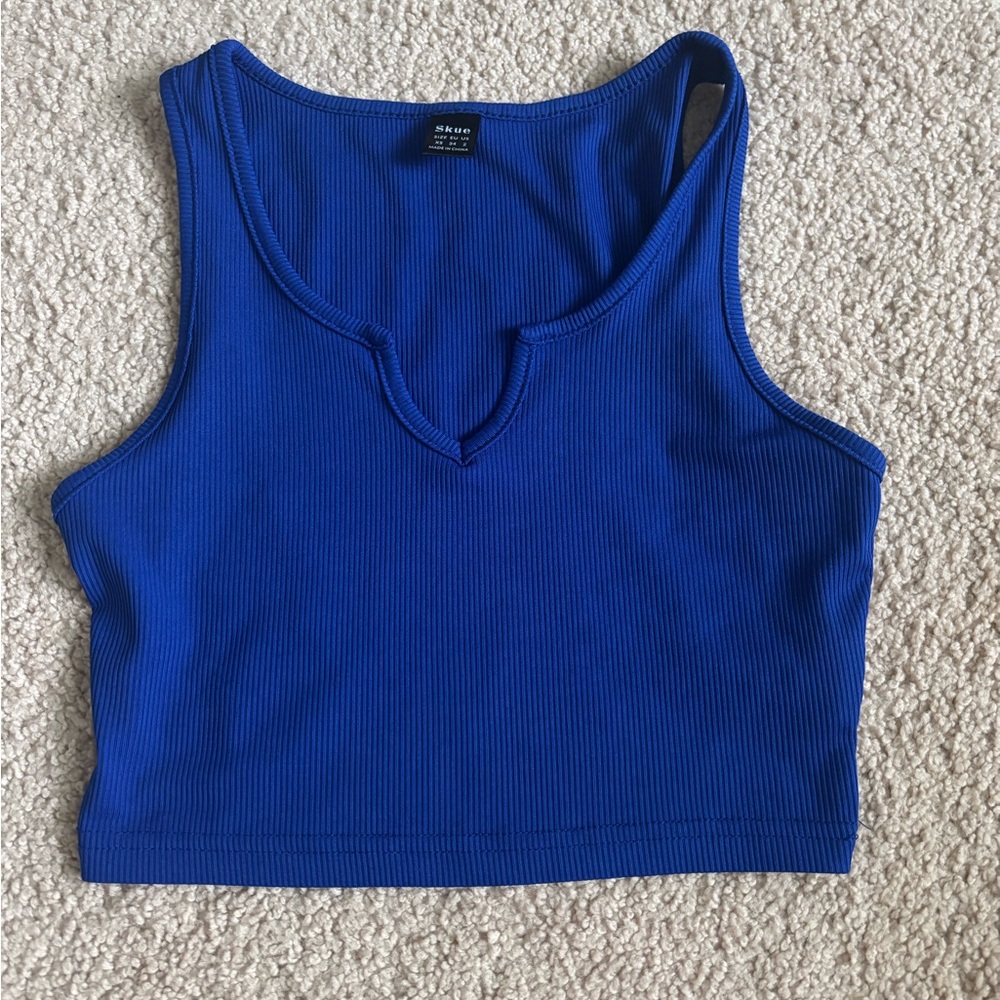 Blue Ribbed Crop Top